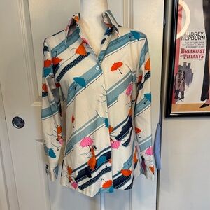 Stylish Women's Button Down Shirt with Umbrella Print